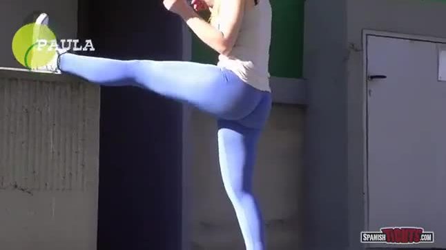 Laela pryce wearing tight blue jeans shorts showing her butt